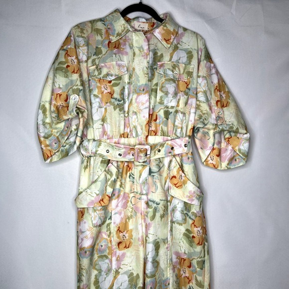 LENA Women's Floral Multicolor Jumpsuit Zip front Short Sleeve Size Medium - Picture 3 of 12